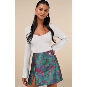 NWT Emerald Pink Floral Brocade Mini Skirt Women's Size Medium